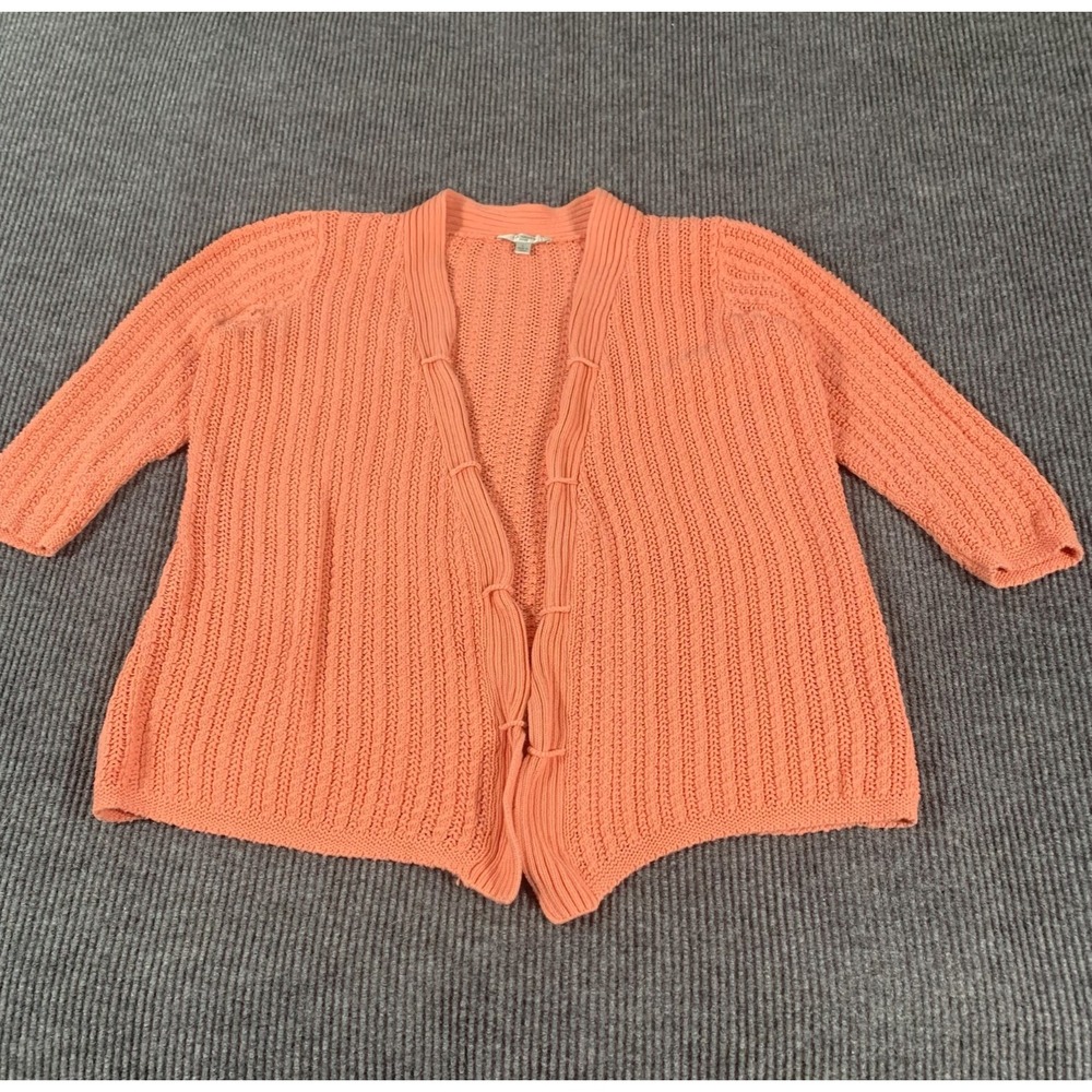 Liz Claiborne Sweater Womens Large Pink Open Front 3/4 Sleeve Ribbed Cotton Work